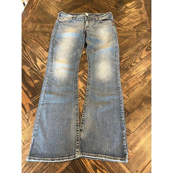 Y2K Silver Jeans Alex Women 31 Thick Stitch Grunge Western Cowgirl Embroidered - Picture 1 of 10